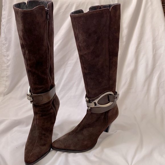 Antonio Melanie Brown Suede Boots with medal and leather ankle wrap - Picture 3 of 6